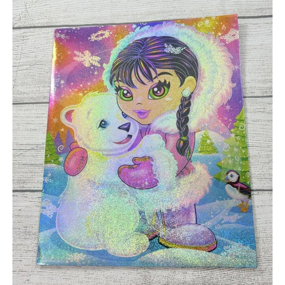 Lisa Frank Vintage ANANA Eskimo and Polar Bear Penguin Two Pocket Glitter Folder